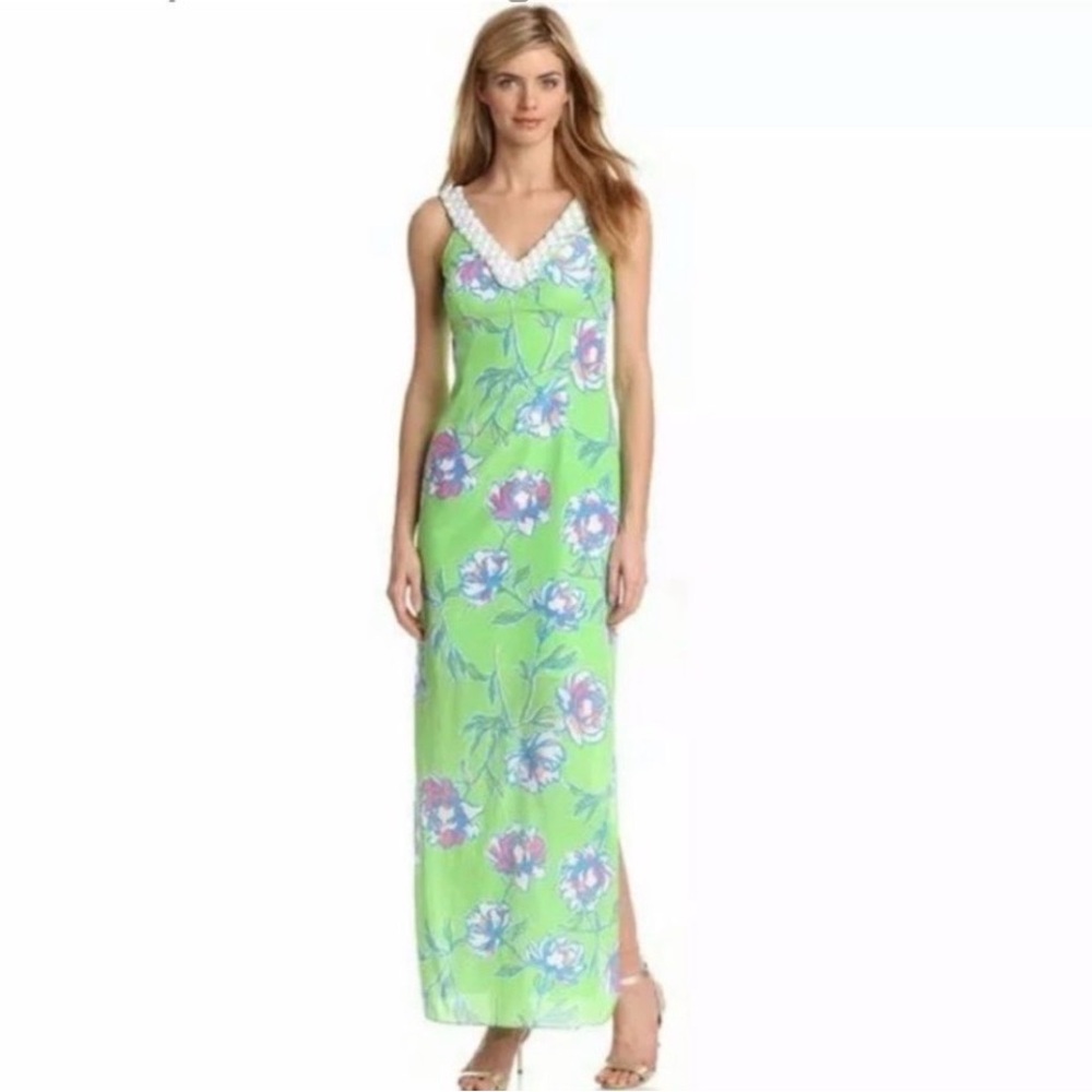 Lilly Pulitzer Vibrant Harwin Maxi Exquisite Beading on V Neck NWOT Silk /Cotton